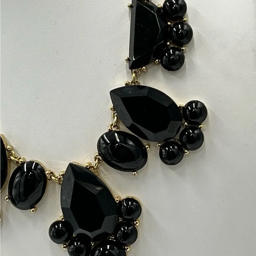 Kate Spade Day Tripper Black Faceted Rhinestones Gold Tone Statement Necklace‎